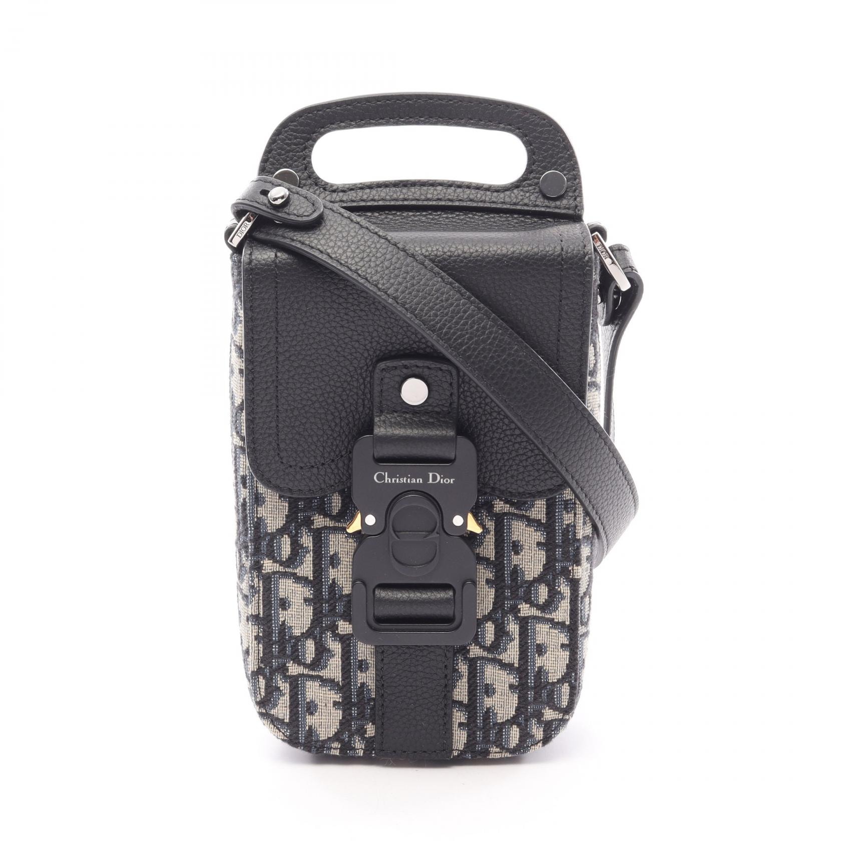 ディオール Dior サドルバーティカルポーチ オブリーク ショルダーバッグ バッグ キャンバス レザー メンズ ベージュ系 / ネイビー系 / ブラック系 【中古】