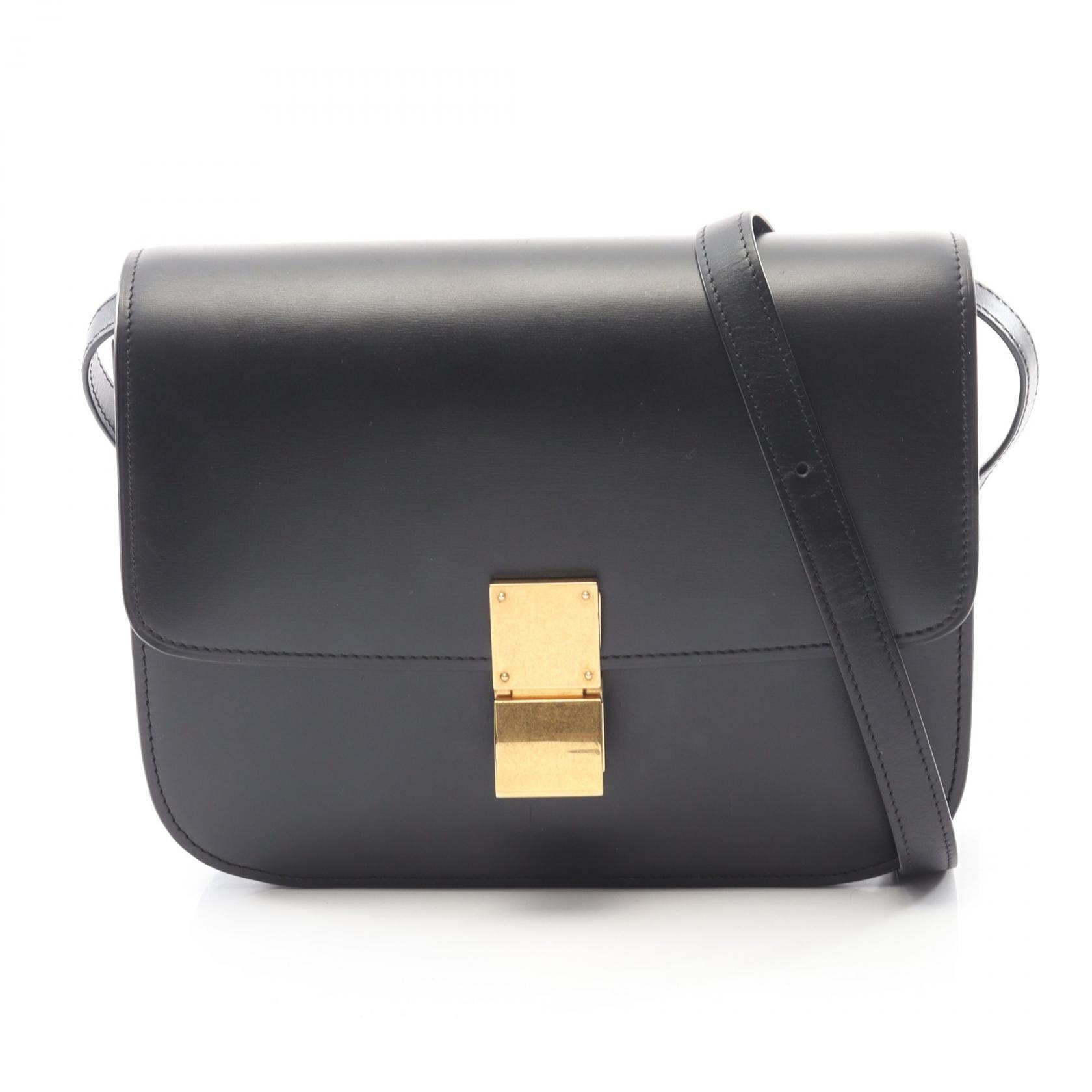 セリーヌ CELINE クラシックボックス ミディアム ショルダーバッグ バッグ レザー レディース ブラック系 164173DLS 【中古】