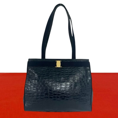 Salvatore Ferragamo サルヴァトーレフェラガモ ヴァラリボン 金具 レザー トートバッグ ネイビー
73243