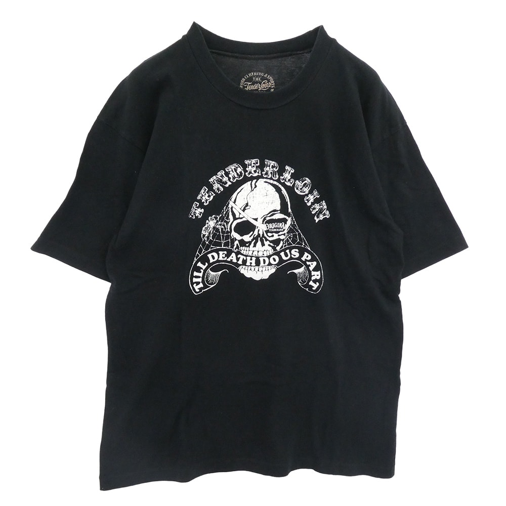 TENDERLOIN テンダーロイン Tシャツ T-TEE 5 TILL DEATH DO US PART スカルプリント クルーネック 半袖 Tシャツ ブラック系【中古】