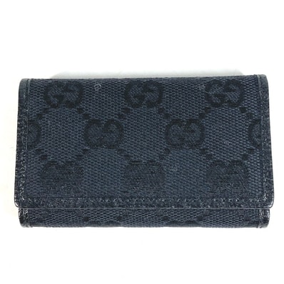 グッチ GUCCI GG ロゴ 04564 6連 6P 鍵 キーケース GGキャンバス/レザー ブラック 美品