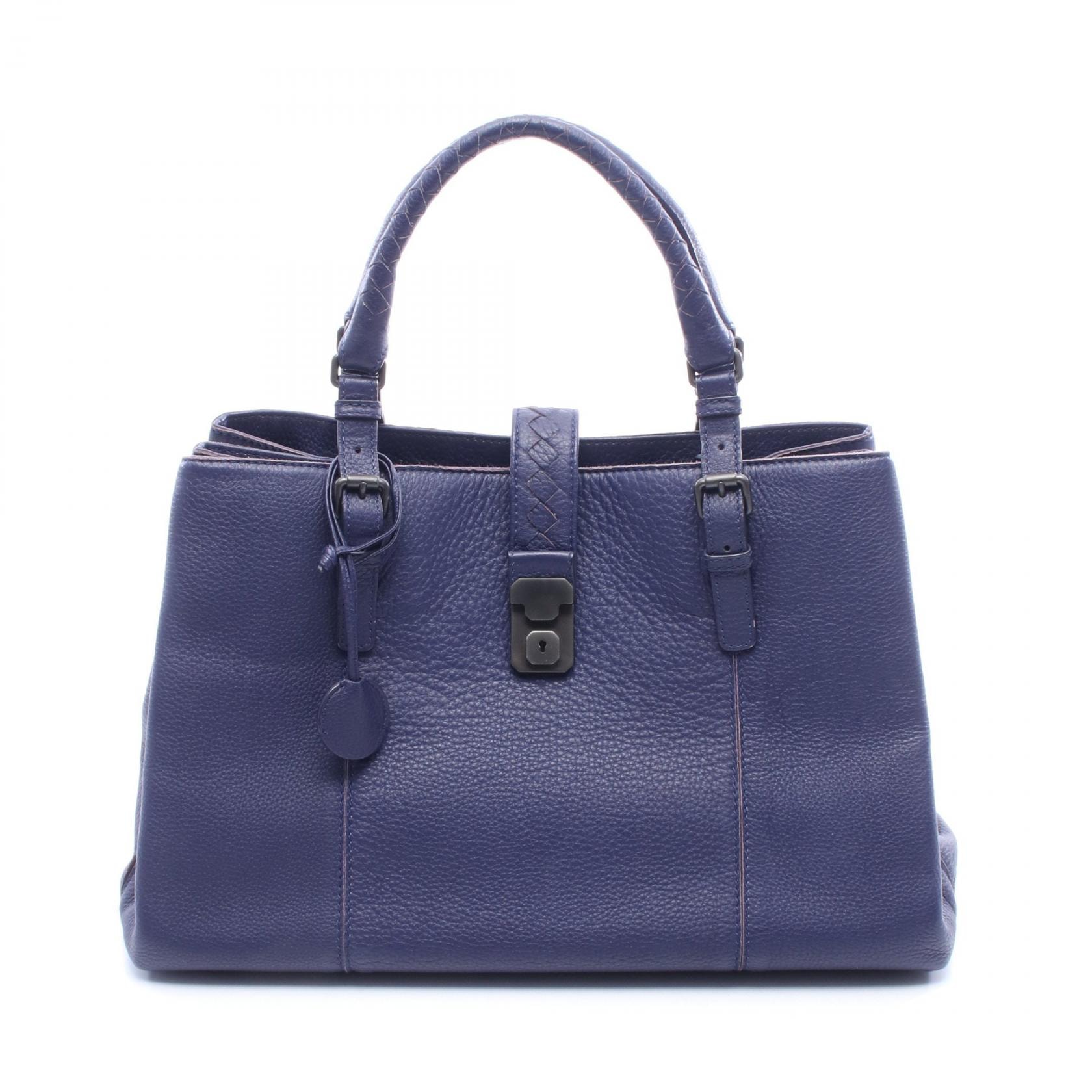 ボッテガヴェネタ BOTTEGA VENETA ローマバッグ ミディアム ハンドバッグ バッグ レザー レディース ネイビー系 【中古】