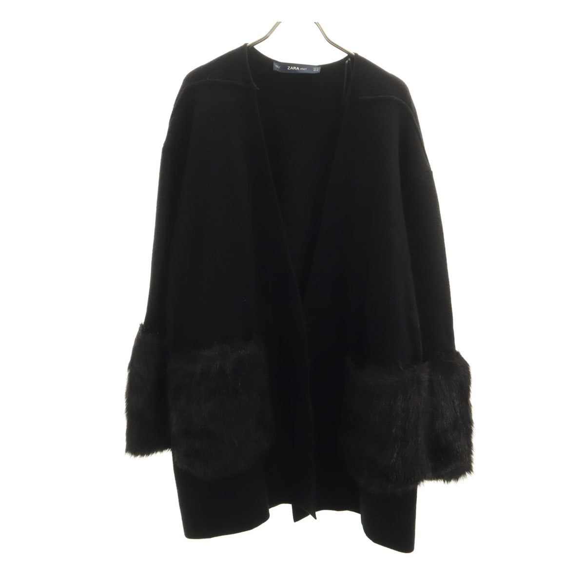 ZARA KNIT ザラニット 長袖 ファー付き ニットカーディガン S ブラック