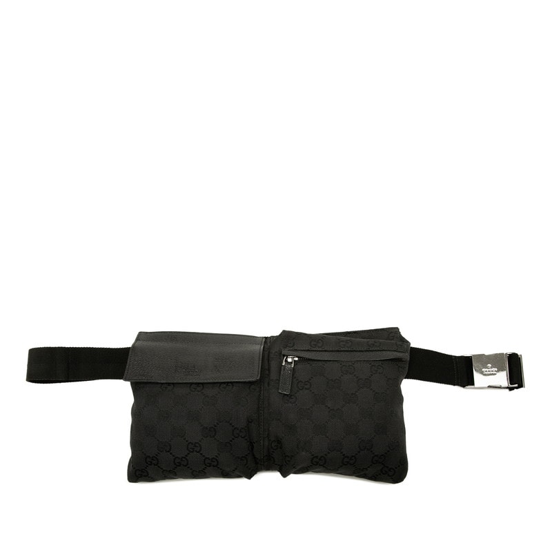 グッチ GGキャンバス ウエストバッグ 28566 ブラック キャンバス レザー レディース GUCCI 中古