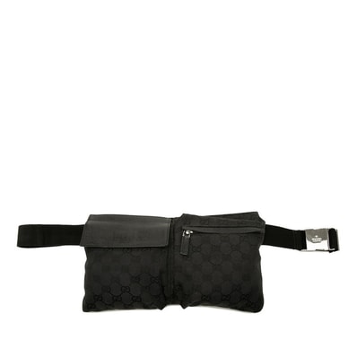 グッチ GGキャンバス ウエストバッグ 28566 ブラック キャンバス レザー レディース GUCCI 中古