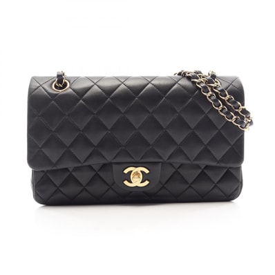 シャネル CHANEL マトラッセ Wフラップ ショルダーバッグ バッグ ラムスキン(羊革) レディース ブラック系 【中古】