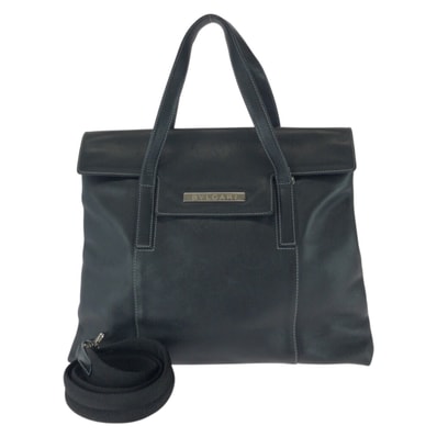 BVLGARI ブルガリ ヴィンテージ 2way ブラック 黒 シルバー金具 レザー トートバッグ ショルダーバッグ 603951 【中古】