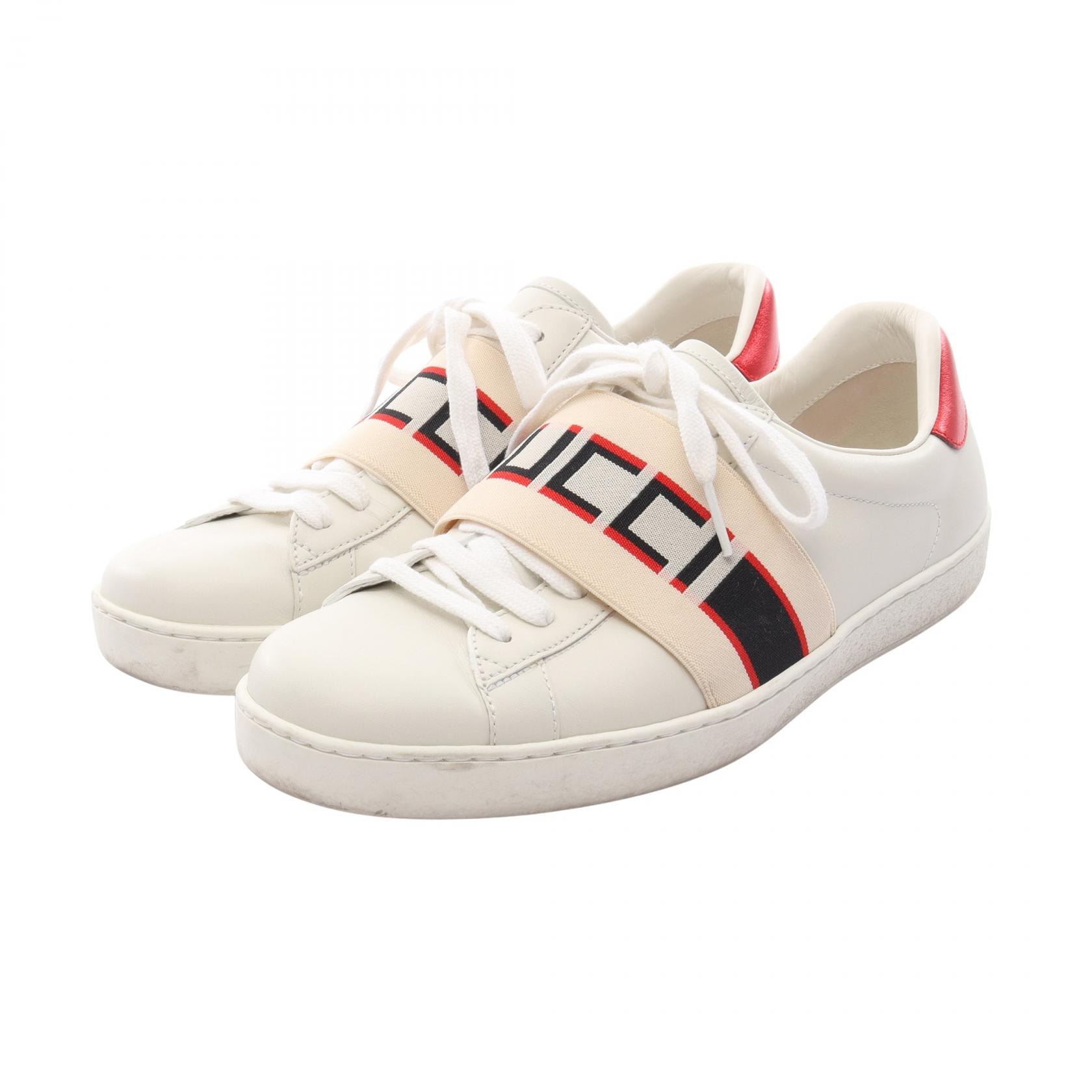 グッチ GUCCI エース ストライプ スニーカー 靴 レザー メンズ ホワイト系 / ベージュ系 / レッド系 【中古】