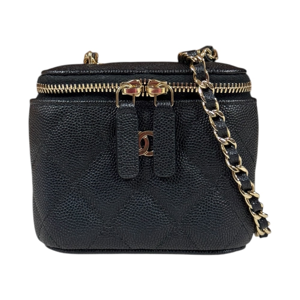 シャネル バニティケース ショルダーバッグ キャビアスキン ブラック レディース CHANEL  中古