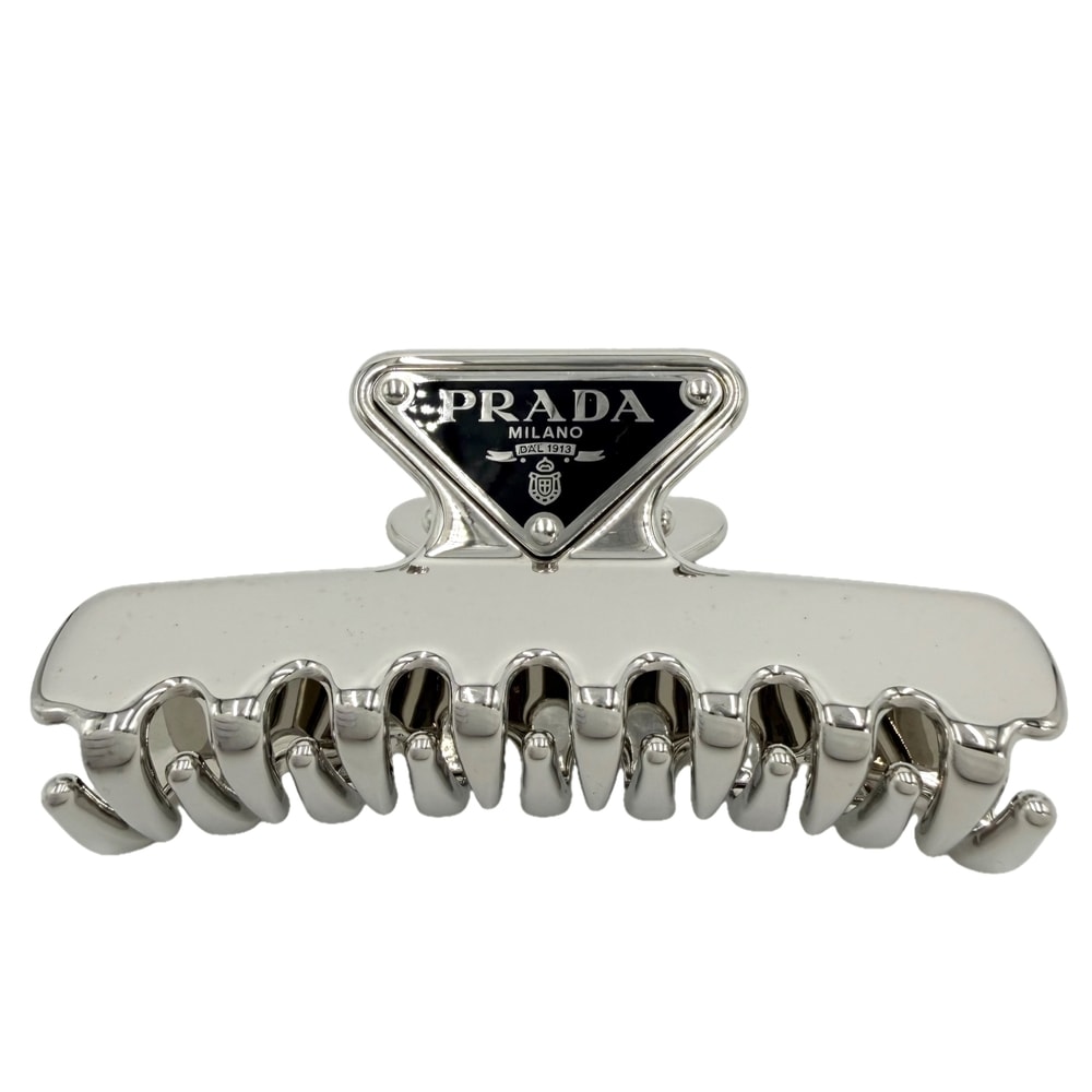 PRADA プラダ ヘアアクセサリー ヘアクリップ トライアングルロゴ トライアングルロゴ 小物    シルバー レディース【中古品】