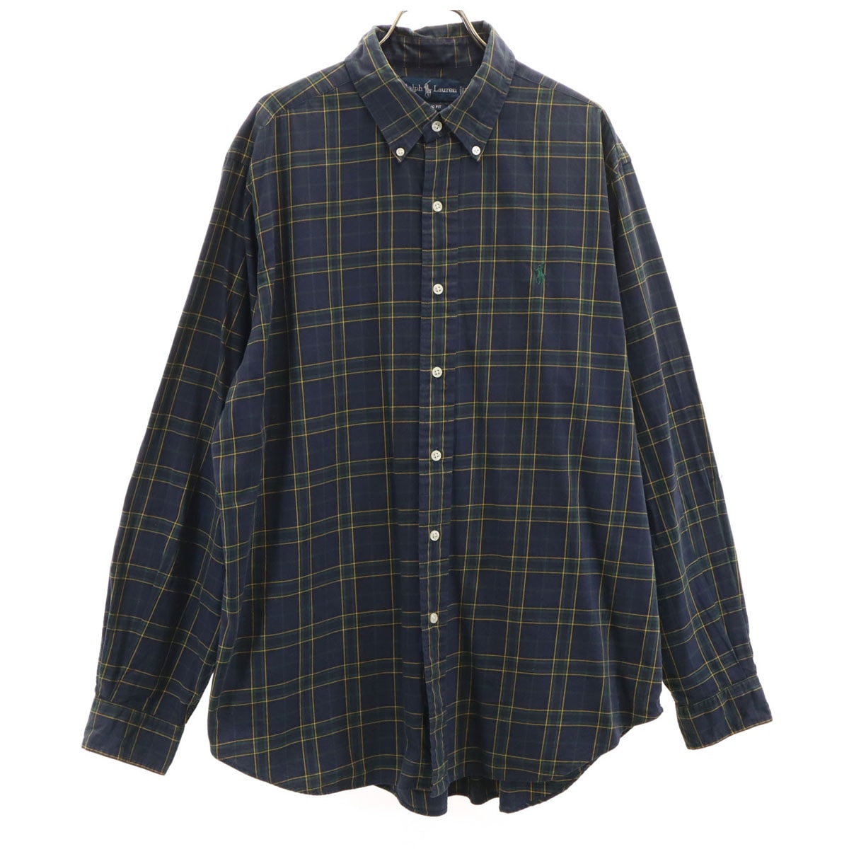 RALPH LAUREN ラルフローレン 90s オールド チェック柄 長袖 ボタンダウンシャツ L ネイビー