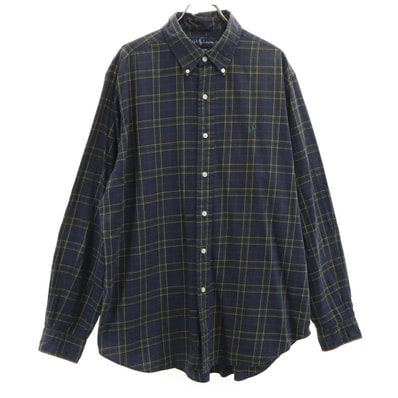 RALPH LAUREN ラルフローレン 90s オールド チェック柄 長袖 ボタンダウンシャツ L ネイビー