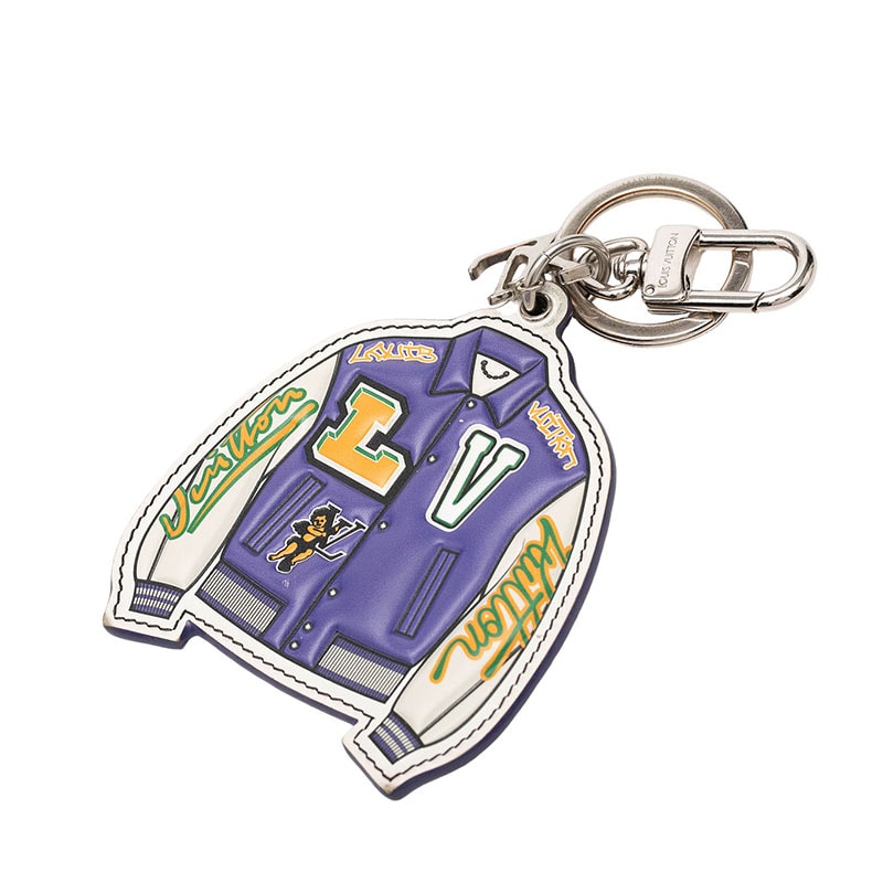 ルイ ヴィトン ポルト クレ LV バーシティ ジャケット キーホルダー MP3385 パープル ホワイト レザー メタル レディース LOUIS VUITTON 【中古】