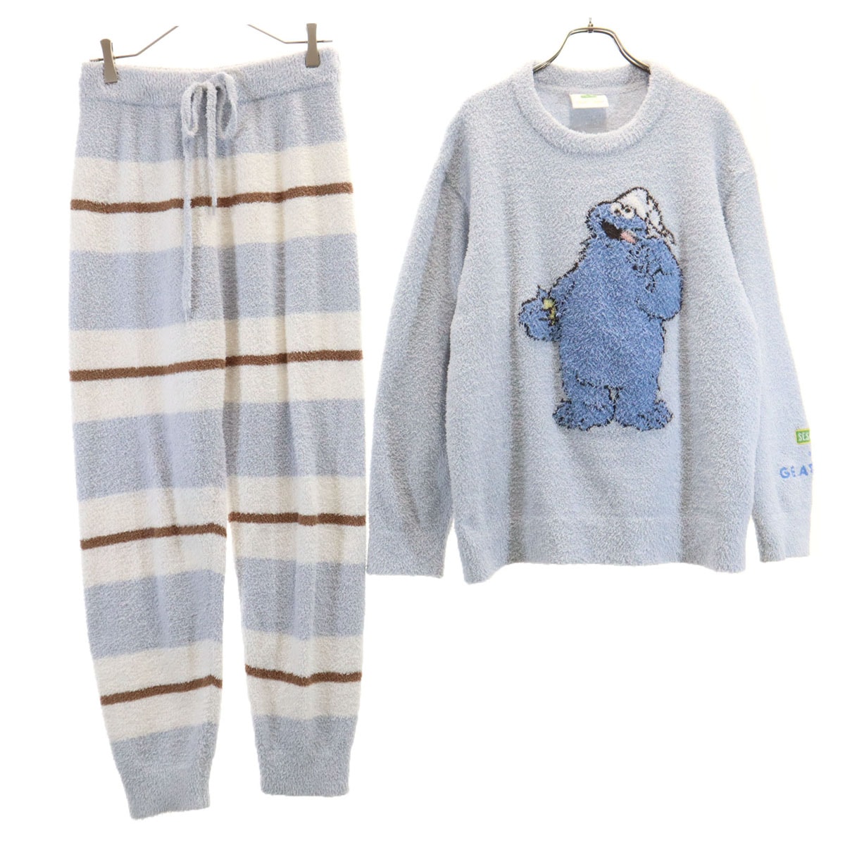 gelato pique ジェラートピケ SESAME STREET セサミストリート コラボ クッキーモンスター ルームウェア 上下セットアップ F ブルーグレー