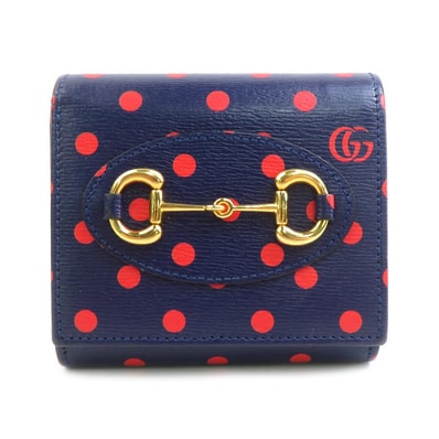 グッチ GUCCI 二つ折り財布 ホースビット レザー ネイビー×レッド ゴールド レディース 621891【中古】 e61985i
