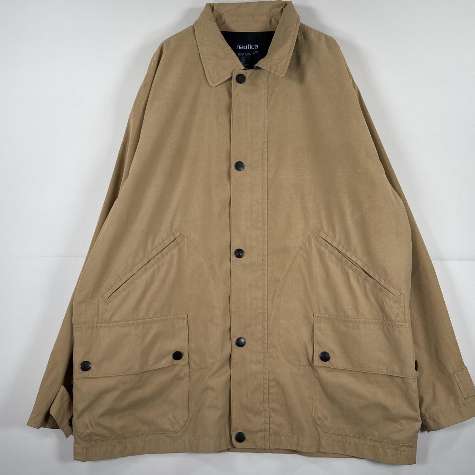 古着 90's/90年代 ノーティカ NAUTICA 長袖 ナイロンジャケット ハンティング ハーフコート フルジップ 大きいサイズ XXL  ベージュ メンズ