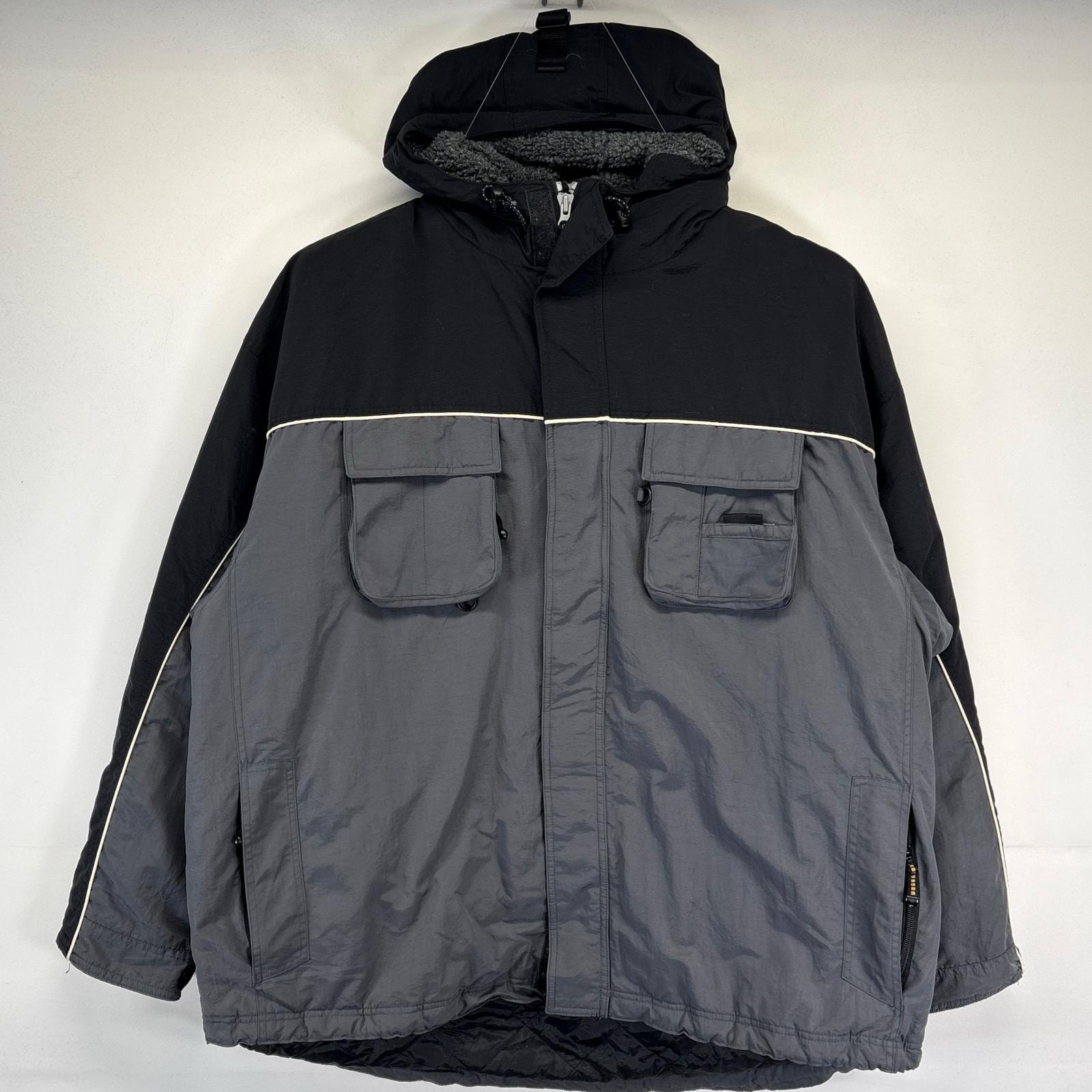 古着 ギャップ GAP ナイロンジャケット 大きいサイズ 裏地フリース リフレクター 中綿 フルジップ 2XL  ブラック メンズ