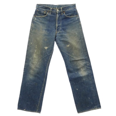 Levi's リーバイス デニムパンツ VINTAGE ヴィンテージ 50s 60s 501XX 隠しリベット 裏刻印無 Vステッチ セルビッジ ボタンフライ センターオフセット デニム パンツ インディゴブルー系 実寸W28【中古】