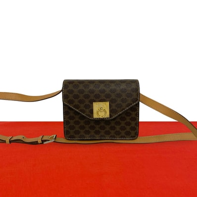 CELINE セリーヌ マカダム ブラゾン 柄 リング金具 レザー PVC ショルダーバッグ ブラウン
66942