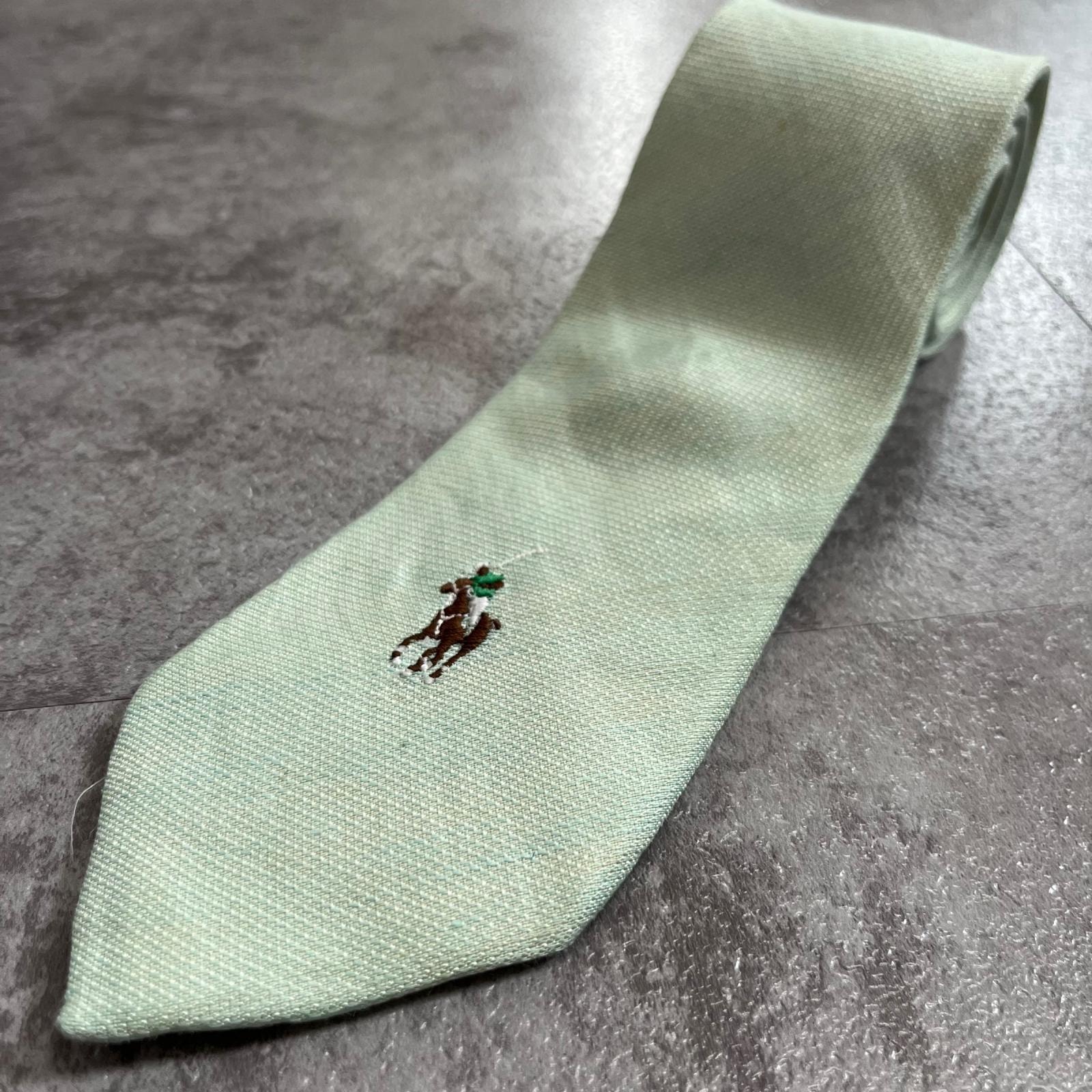 【POLO RALPH LAUREN】ポロラルフローレン ポニー刺繍 ワンポイント 無地 ソリッド ネクタイ ミントグリーン シルク100% 日本製 メンズ