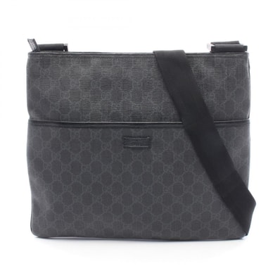 グッチ GUCCI GGスプリーム ショルダーバッグ バッグ PVCコーティングキャンバス レザー メンズ レディース ブラック系 / グレー系 162904 【中古】