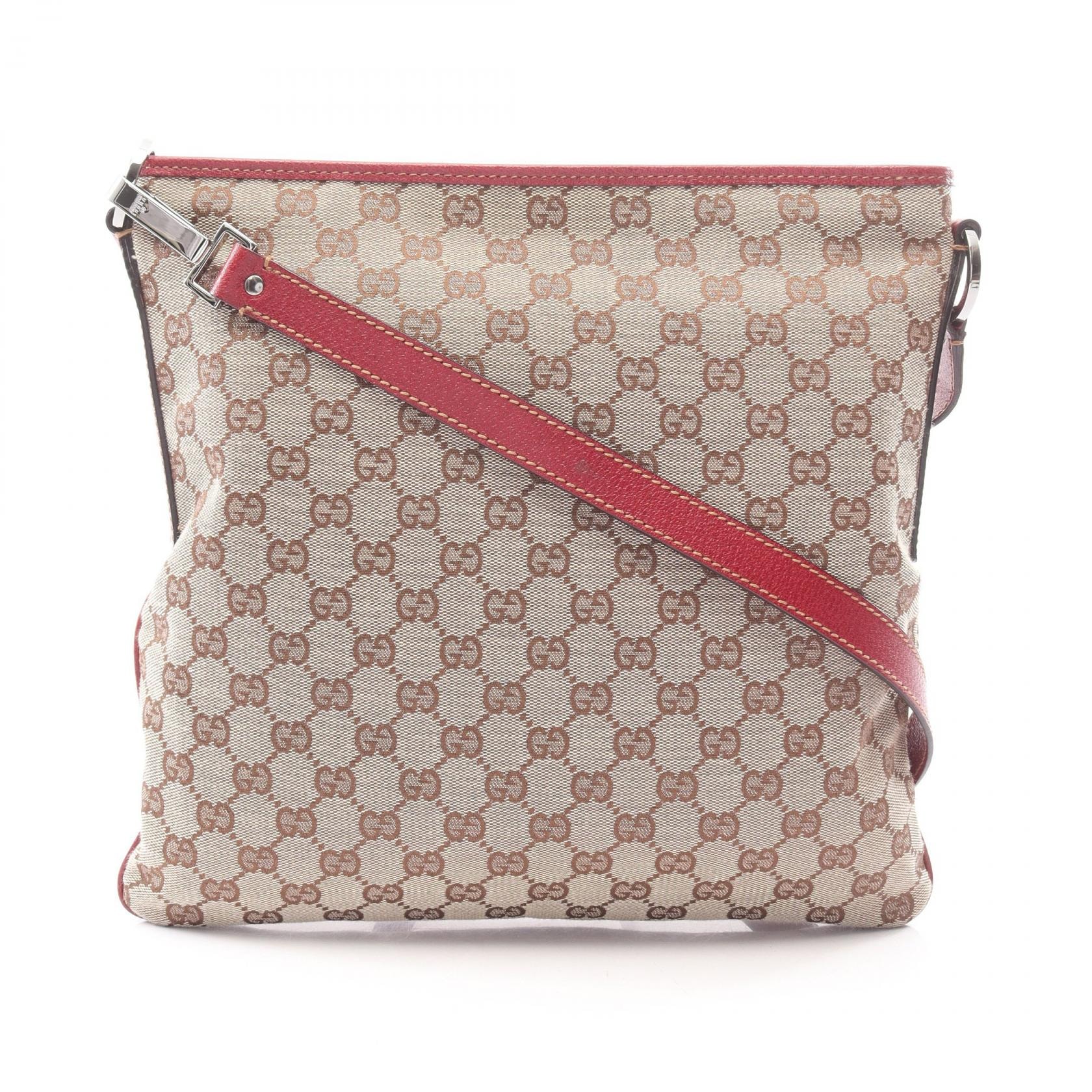 グッチ GUCCI GGキャンバス ショルダーバッグ バッグ キャンバス レザー レディース ベージュ系 / ボルドー系 113013 【中古】