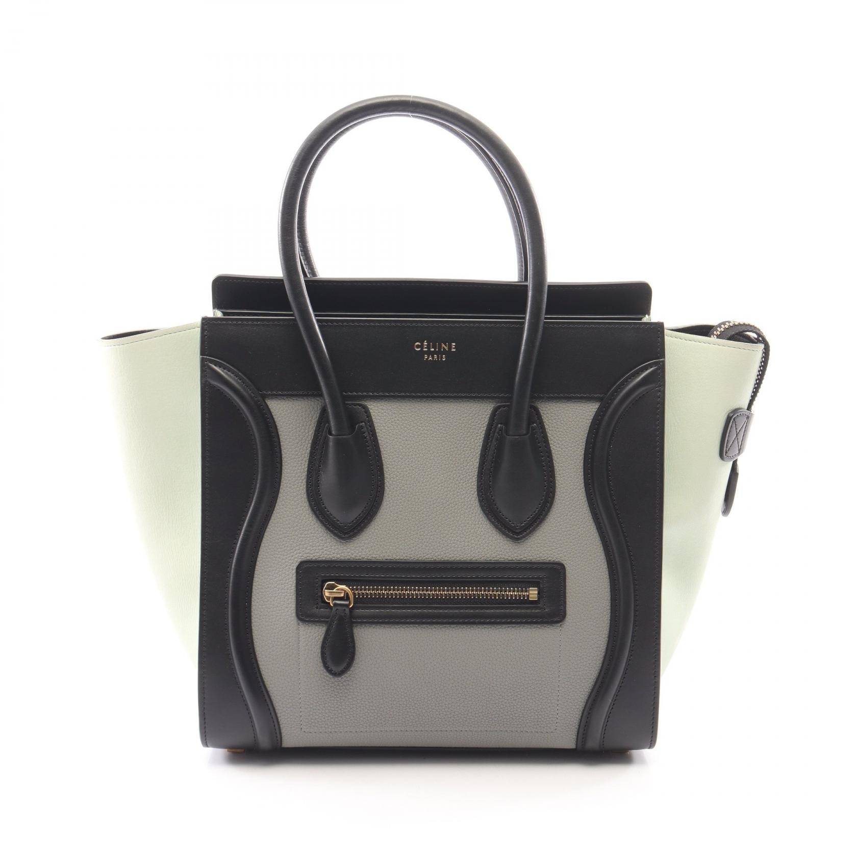 セリーヌ CELINE ラゲージ マイクロショッパー トートバッグ バッグ レザー レディース ブラック系 / グレー系 / グリーン系 【中古】