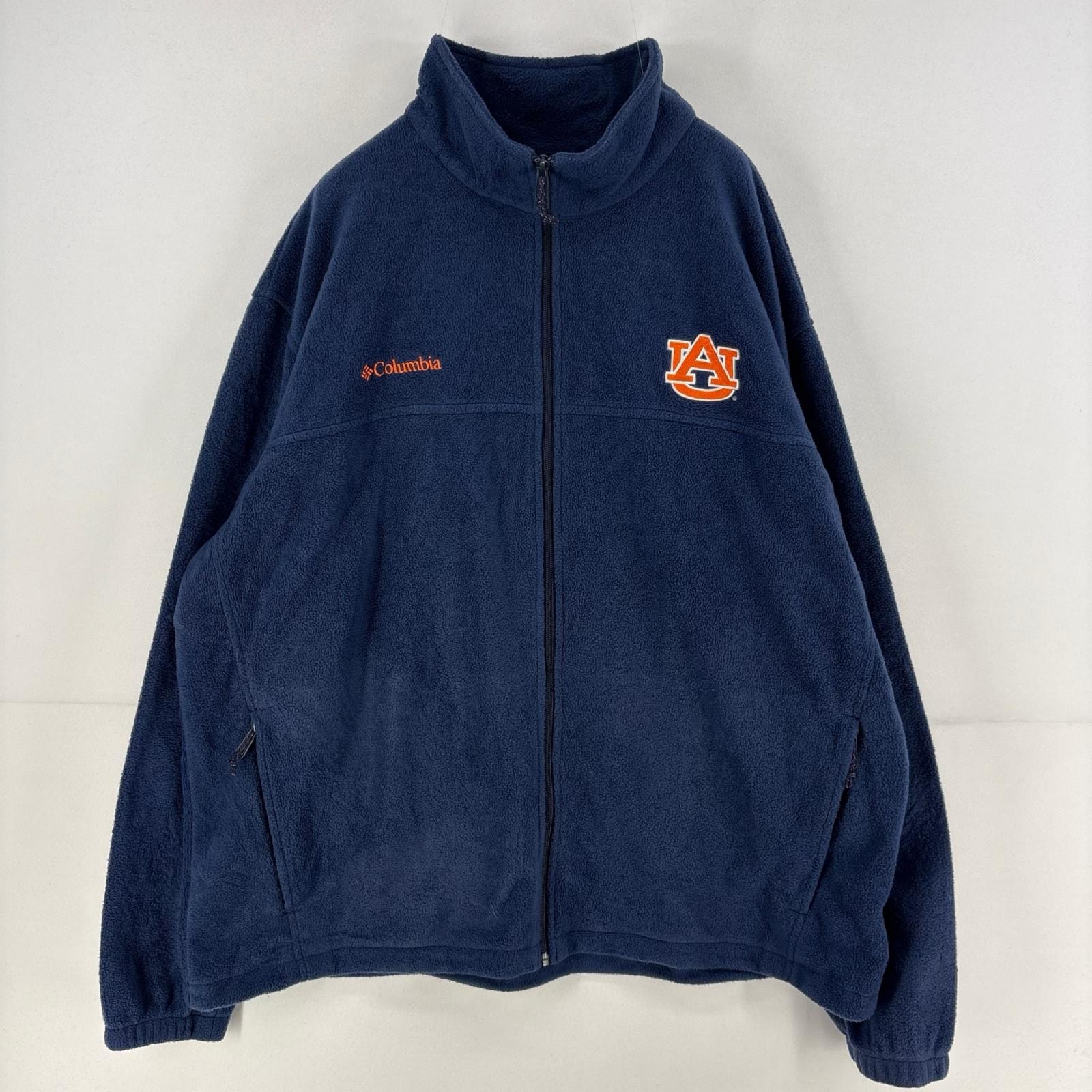 古着 コロンビア Columbia フリース ジャケット ロゴ 刺繍 大きいサイズ フルジップ ワンポイント 2XL ネイビー メンズ