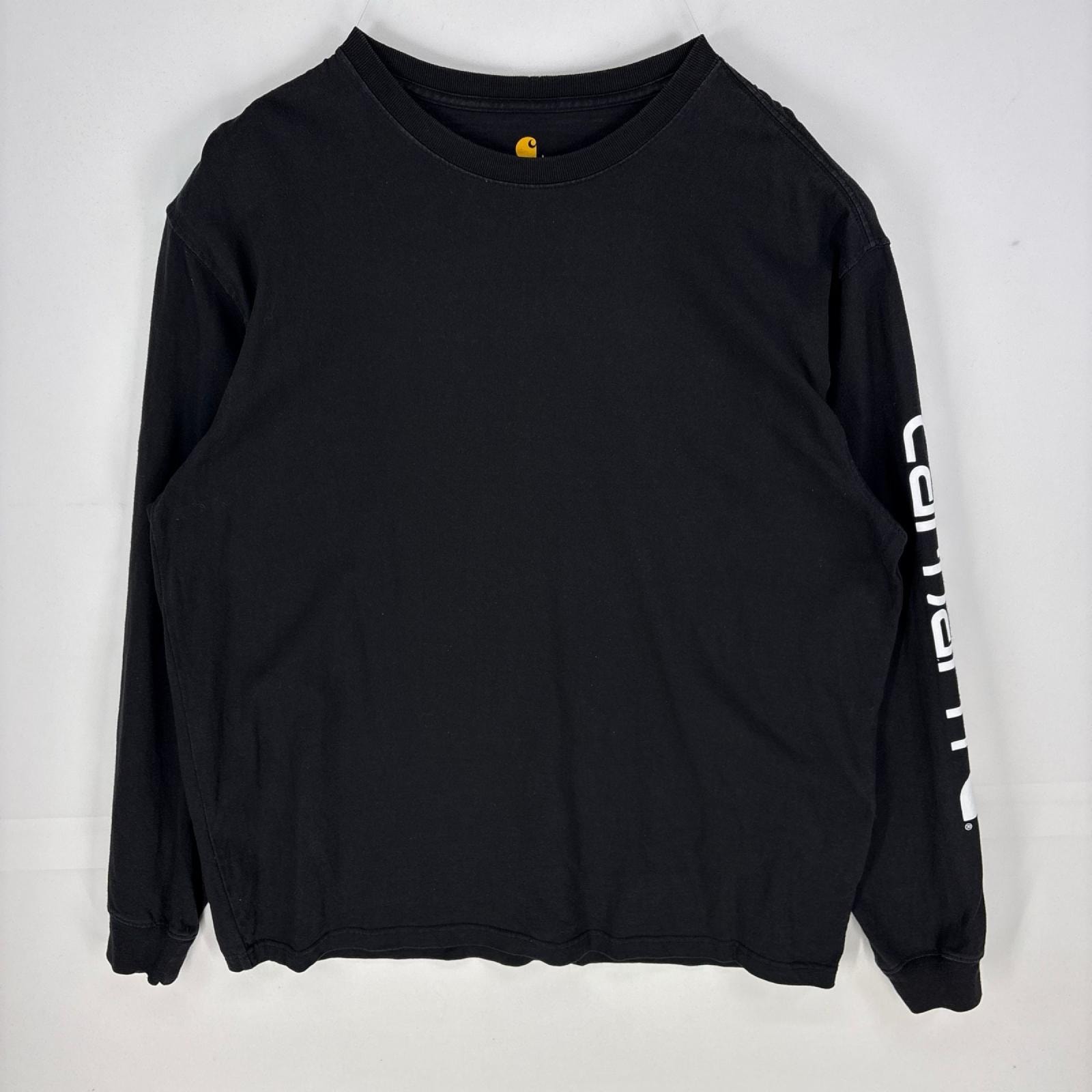 古着 カーハート Carhartt 長袖Tシャツ 袖ロゴ プルオーバー ロンT クルーネック L  ブラック系 メンズ