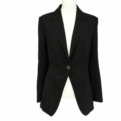 HERMES エルメス フランス製 裏地シルク100% ウール 1B テーラードジャケット ブラック系 34【中古】