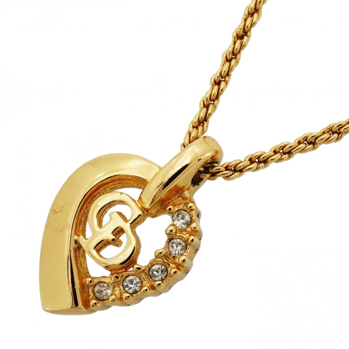 【6jdb0084-k】クリスチャンディオール ネックレス CDロゴ GPメッキ ラインストーン ゴールド【中古】レディース