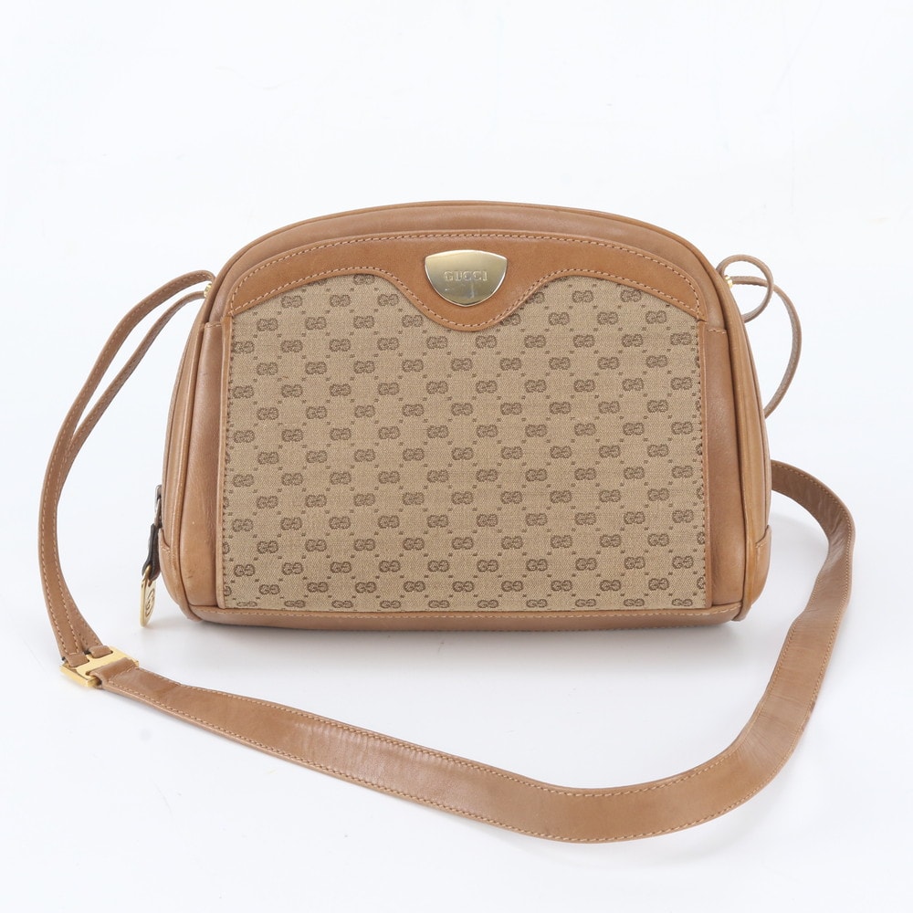 ■美品 グッチ マイクロGGショルダーバッグ レザー×キャンバス