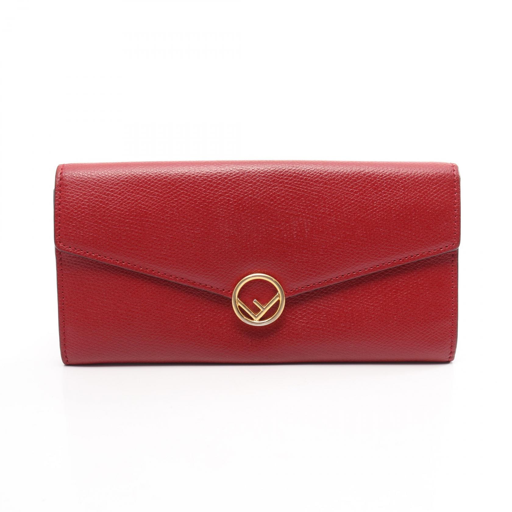 フェンディ FENDI エフ イズ 二つ折り長財布 財布 レザー レディース レッド系 【中古】