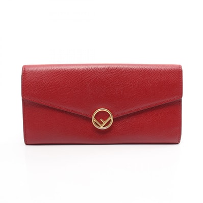 フェンディ FENDI エフ イズ 二つ折り長財布 財布 レザー レディース レッド系 【中古】