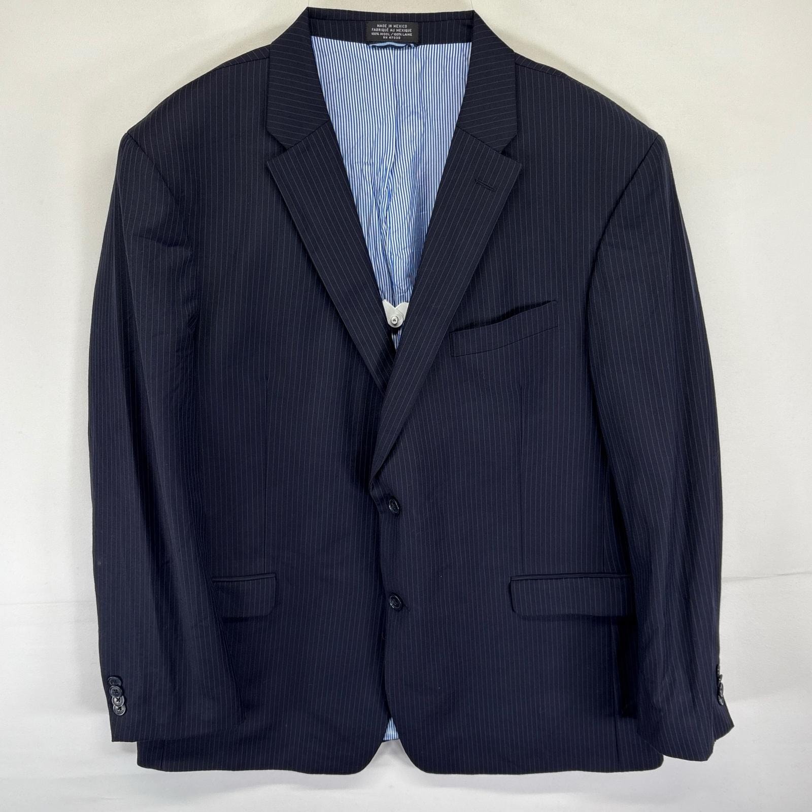 古着 トミーヒルフィガー TOMMY HILFIGER テーラードジャケット ブレザー ストライプ スーツ 胸ポケット ネイビー メンズ