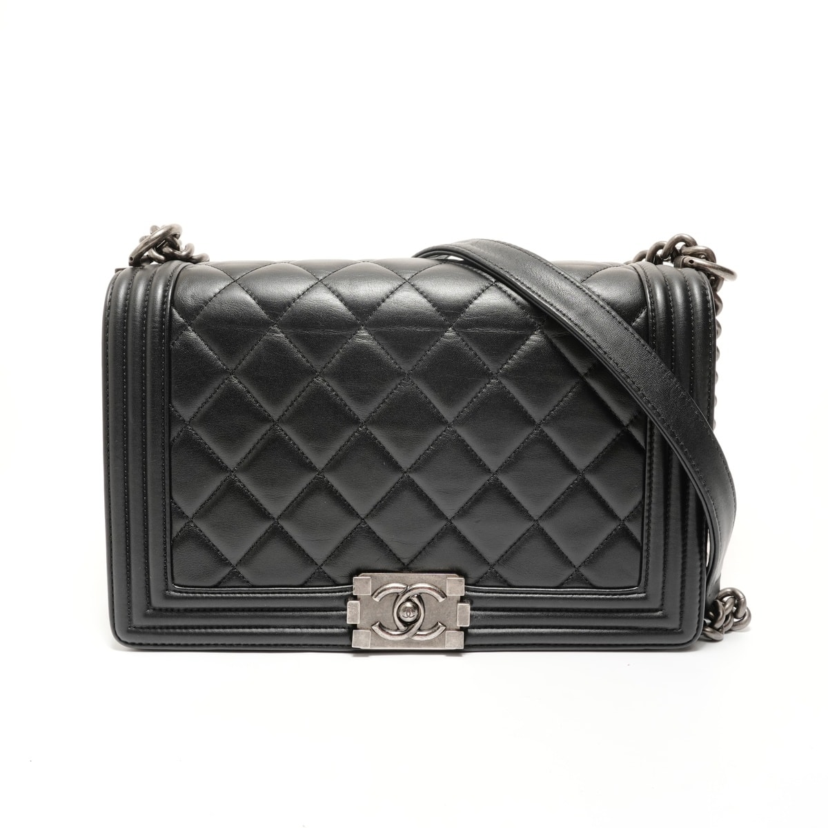 シャネル CHANEL 19番台 ボーイシャネル ガンメタリック ショルダーバッグ【中古】