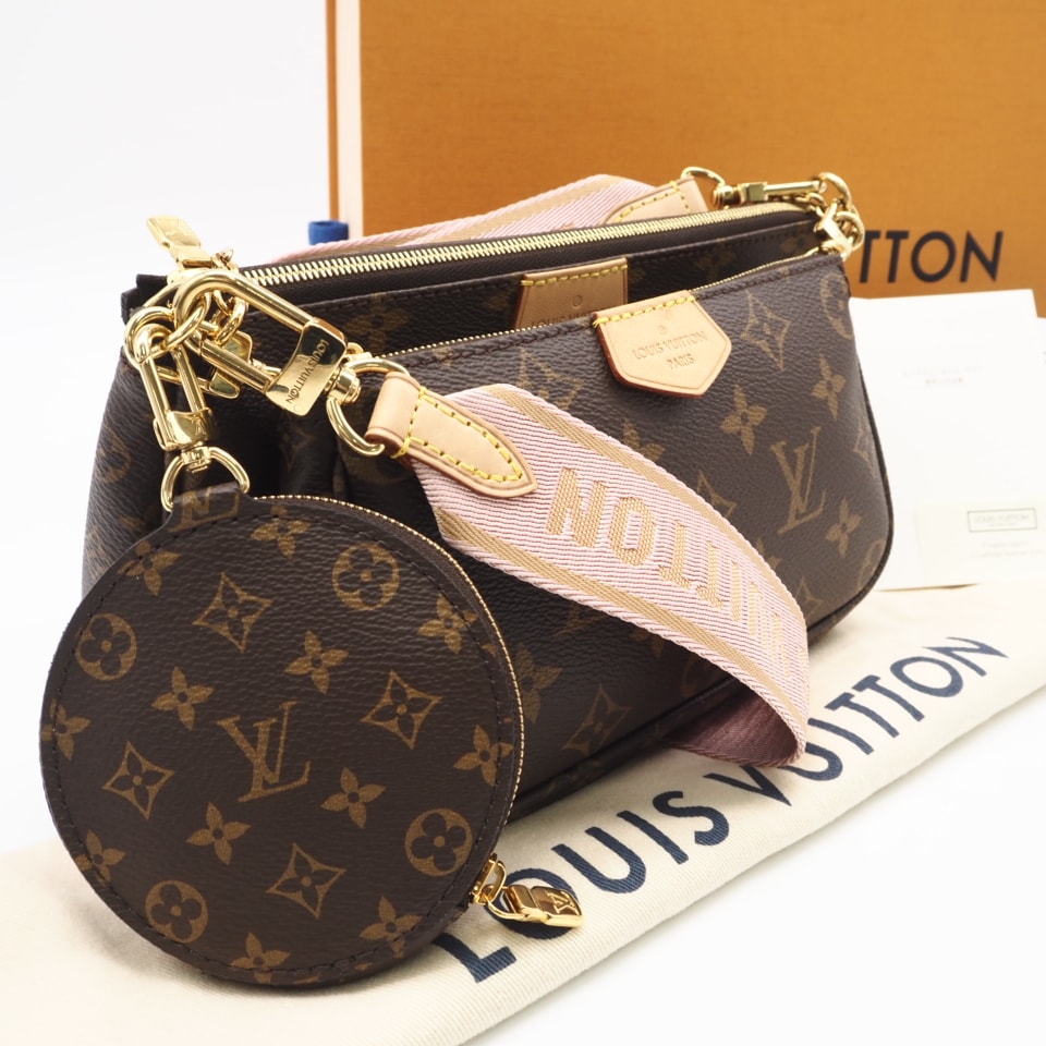 美品 LOUIS VUITTON ルイ・ヴィトン モノグラム ミュルティ ポシェット アクセソワール ローズクレール M44840 2wayショルダーバッグ ブラウン ベージュ ピンク コーティングキャンバス レザー レディース