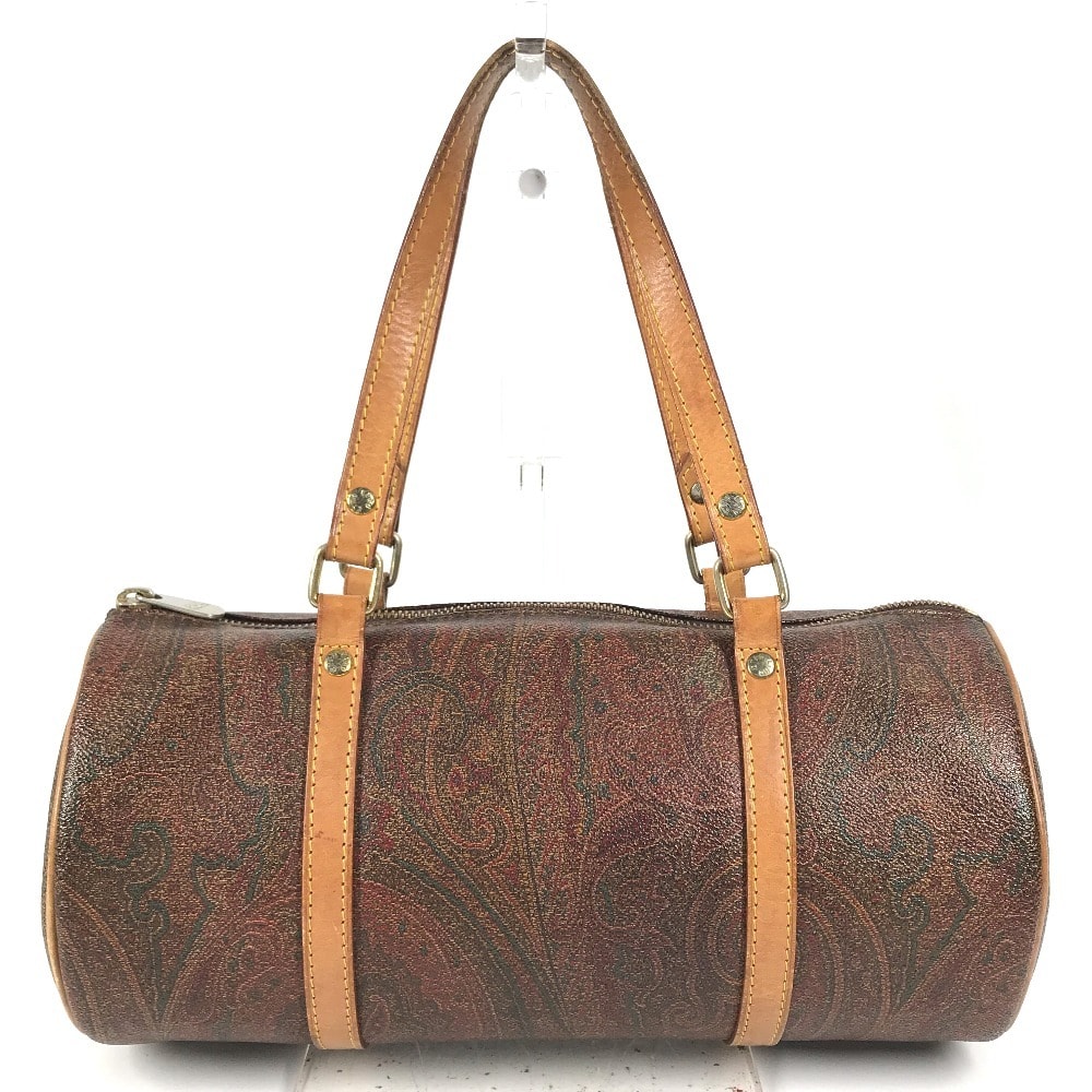 エトロ ETRO ペイズリー柄 カバン ショルダーバッグ 筒形 ハンドバッグ レザー/キャンバス ブラウン