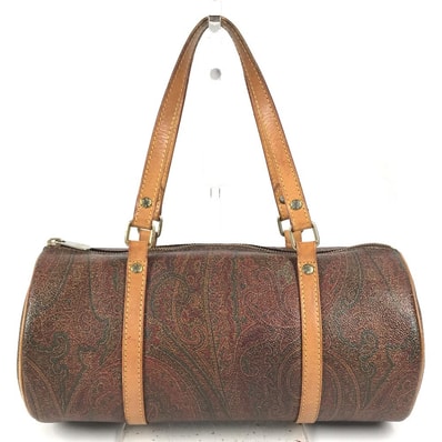 エトロ ETRO ペイズリー柄 カバン ショルダーバッグ 筒形 ハンドバッグ レザー/キャンバス ブラウン