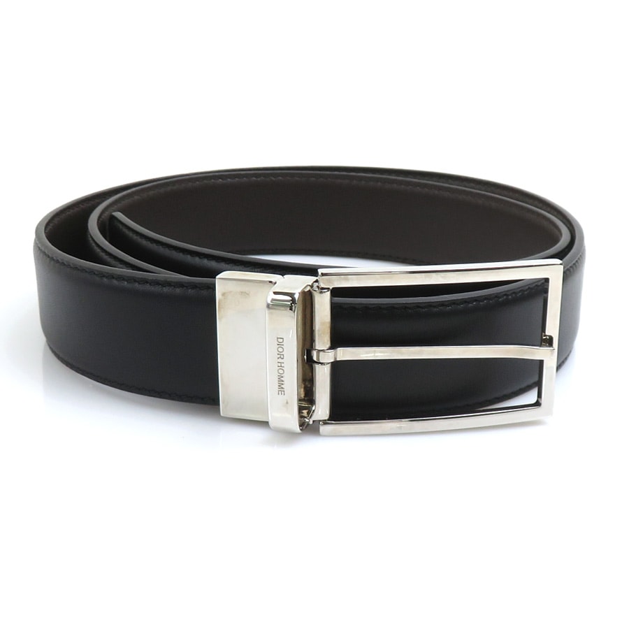 ディオール オム DIOR HOMME ベルト リバーシブルベルト レザー ブラック×ブラウン メンズ【中古】 h31867a