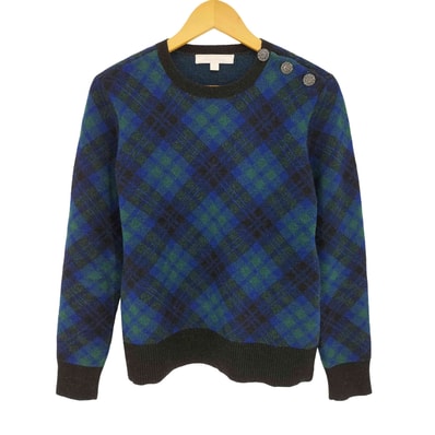 ナイロンブレンド ブラックウォッチ ショルダーボタン クルーネックセーター【1142537436866】