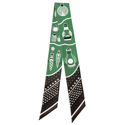 HERMES エルメス ツイリー Les Flacons Bandana 香水瓶 063157S 04 2本セット スカーフ シルク ブラウン グリーン【中古】