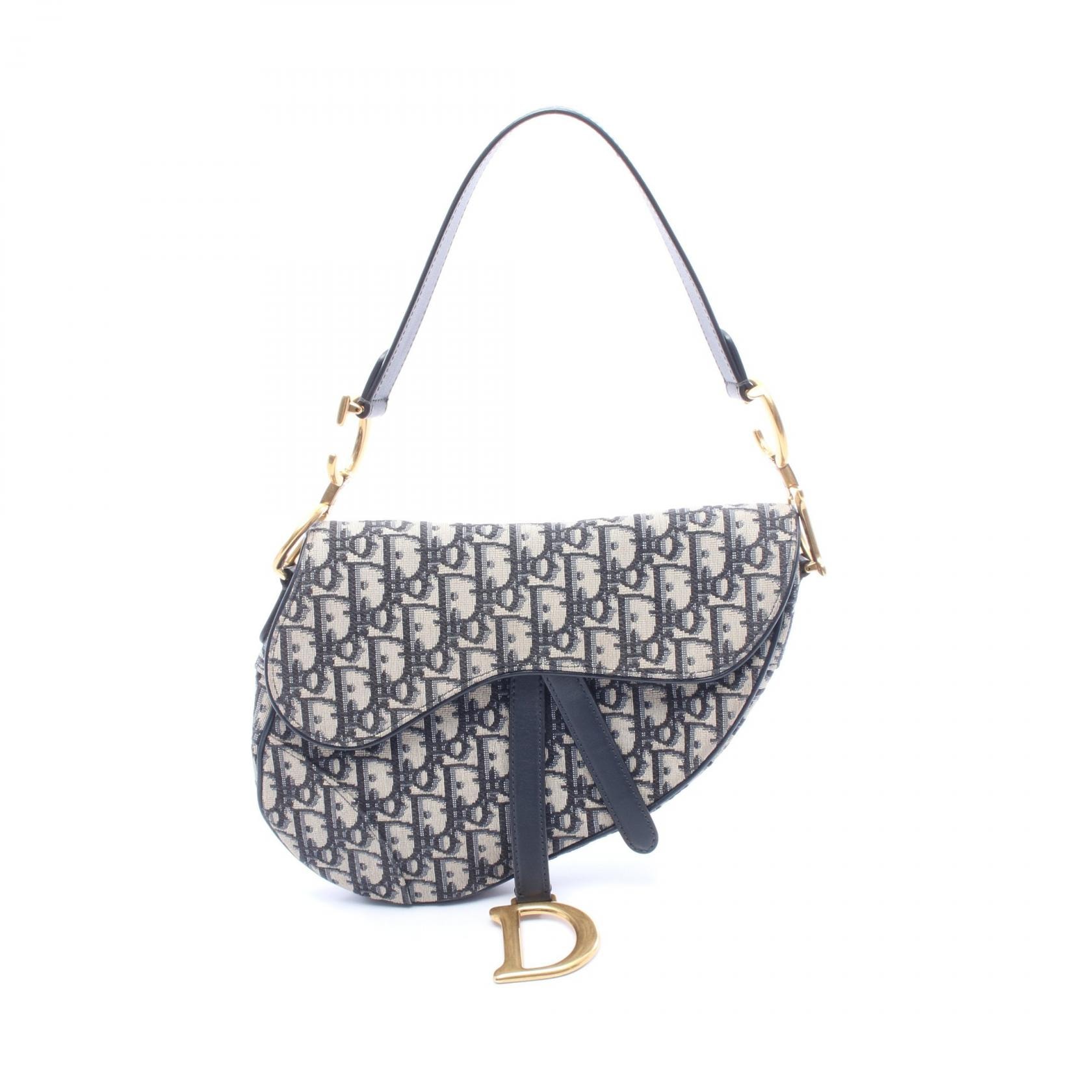 ディオール Dior SADDLE サドル オブリーク ハンドバッグ バッグ キャンバス レザー レディース ネイビー系 / ベージュ系 【中古】