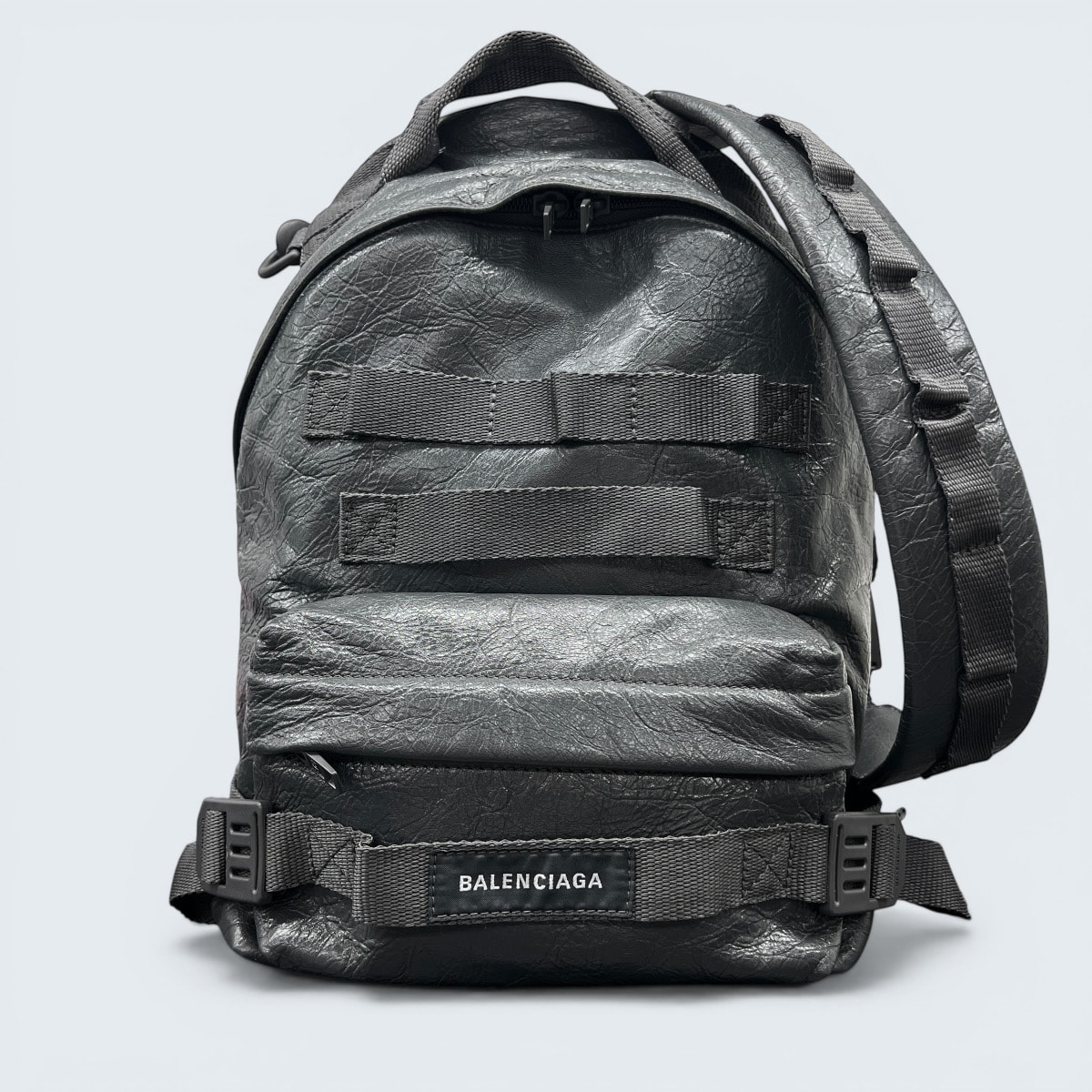 BALENCIAGA 希少 展示品級 バレンシアガ ARMY アーミー マルチキャリー 3way バックパック ハンドバッグ ワンショルダーバッグ 644031 アリーナラムスキン レザー グレー SAランク 中古 鑑定済 バレンシアガバッグ