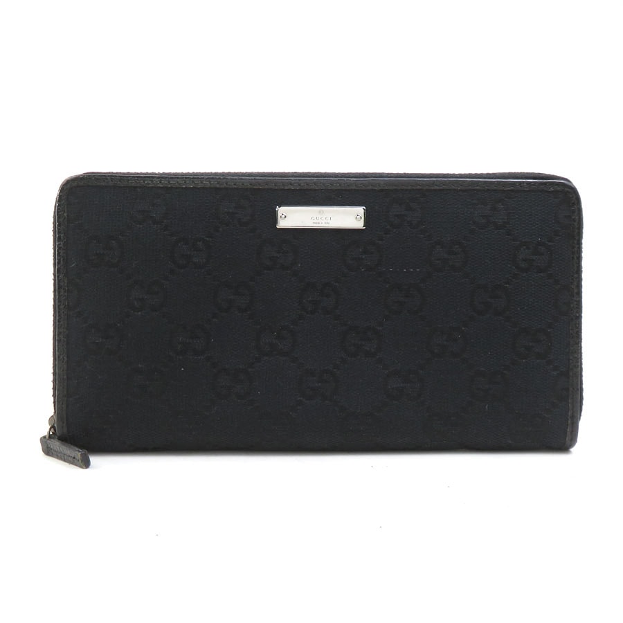 グッチ GUCCI ラウンドファスナー長財布 GGキャンバス ブラック シルバー ユニセックス 112724【中古】 e62044i