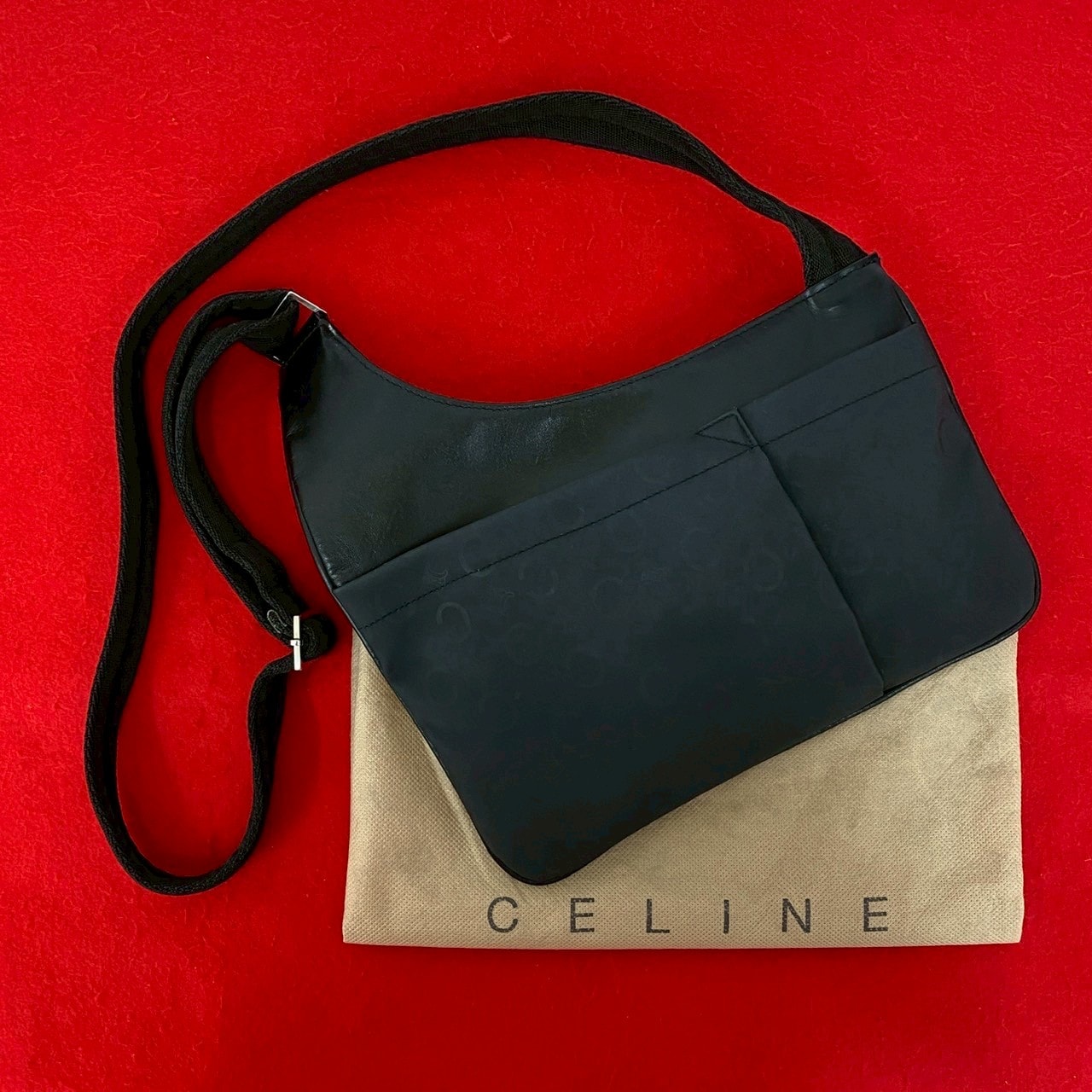 CELINE セリーヌ Cマカダム ロゴ 柄 レザー ナイロン PVC ショルダーバッグ ブラック
75638