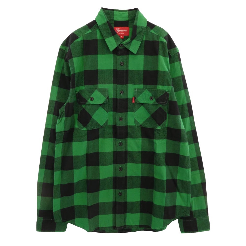 Supreme シュプリーム 長袖シャツ 09AW-10AW Buffalo Flannel Shirt バッファロー フランネル ブロック チェック ロング スリーブ ボタンダウン 長袖 シャツ グリーン系 M【美品】【中古】