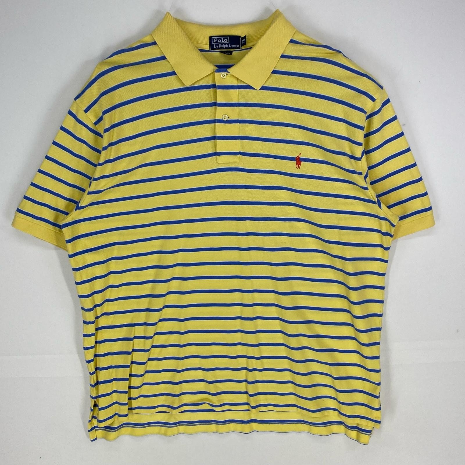 古着 ポロバイラルフローレン Polo by Ralph Lauren 鹿の子 半袖シャツ ポロシャツ 2XB(BIG)  イエロー系 ボーダー メンズ