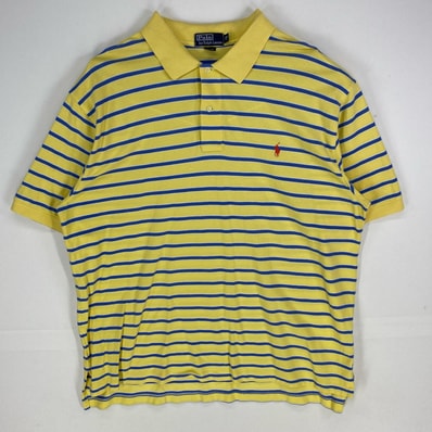 古着 ポロバイラルフローレン Polo by Ralph Lauren 鹿の子 半袖シャツ ポロシャツ 2XB(BIG) イエロー系 ボーダー メンズ