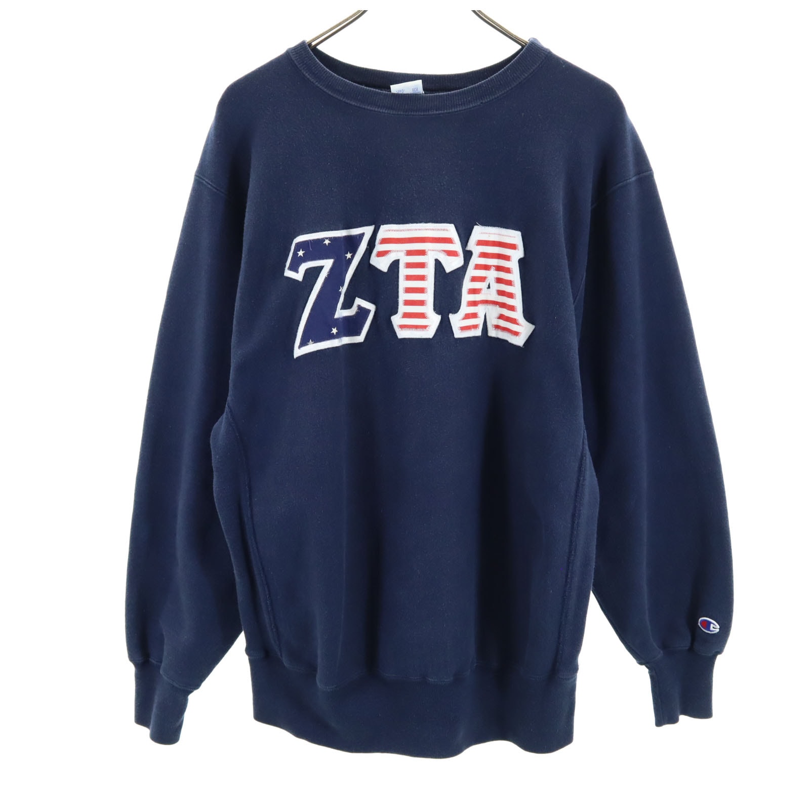 Champion チャンピオン 90s USA製 オールド 刺繍タグ カレッジ 長袖 リバースウィーブ スウェット トレーナー XL ネイビー 裏起毛 ZTA